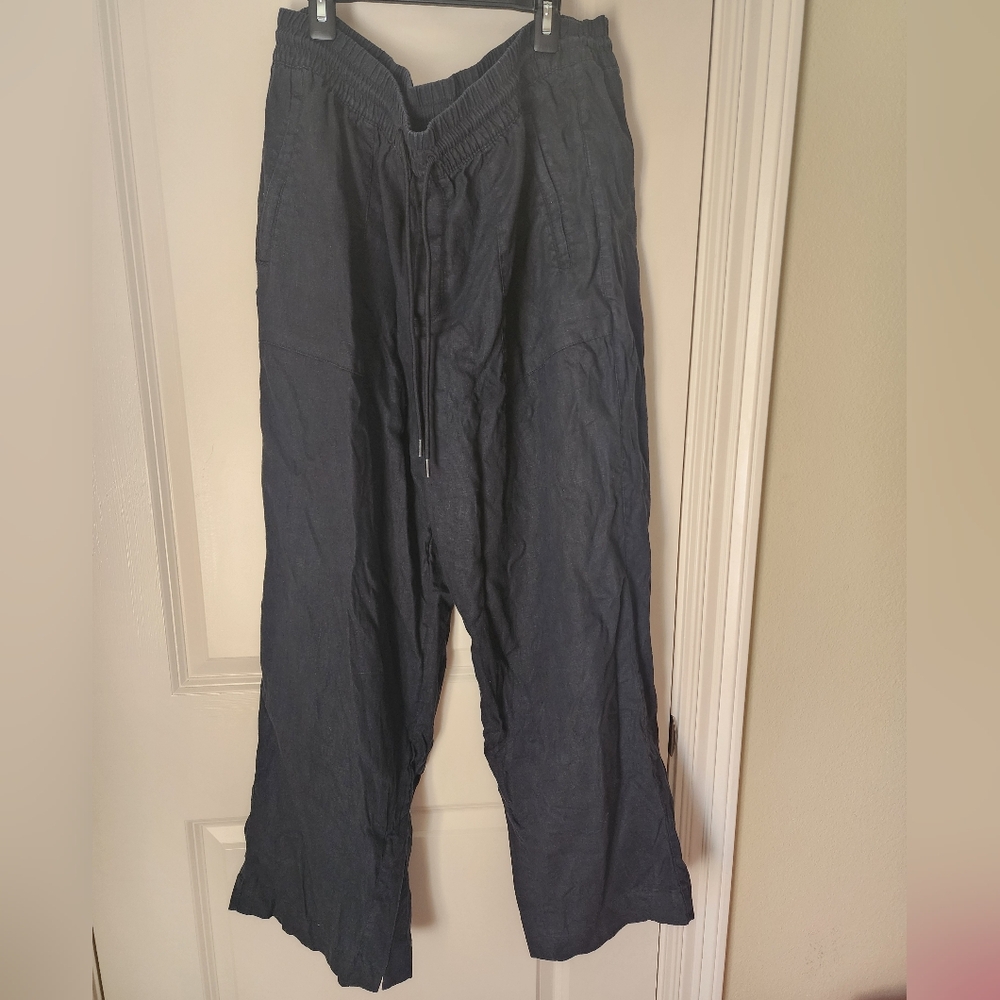 Athleta Women's Black 100% Linen Wide Leg Pants